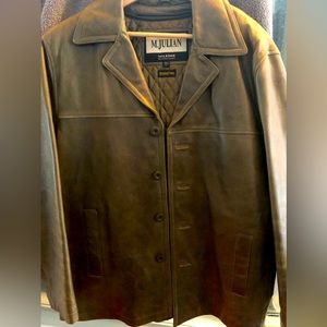 Large, deep olive/tan hued Wilson leather coat w/double insert